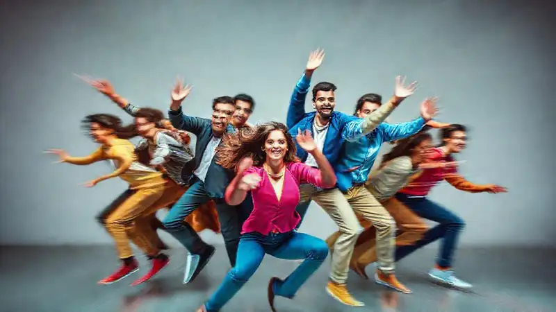 Personas dinámicas en colores vibrantes