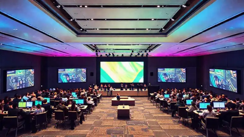 Salón de conferencias moderno y organizado