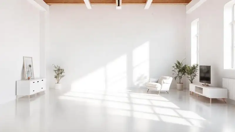 Un espacio blanco y sereno minimalista