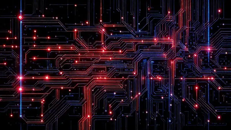 Circuito futurista emite datos brillantes