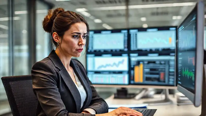 Una ejecutiva frustrada enfrenta datos financieros