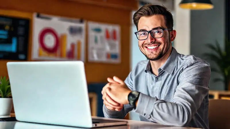 Freelancer exitoso celebra un nuevo cliente