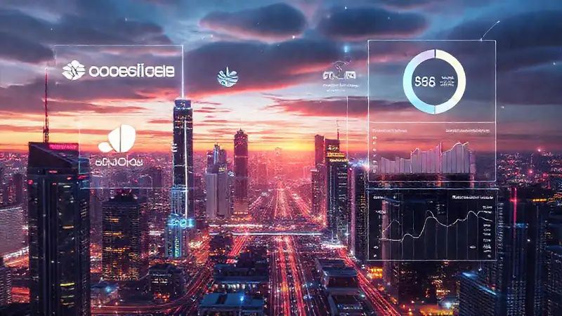 Una ciudad futurista muestra datos estratégicos