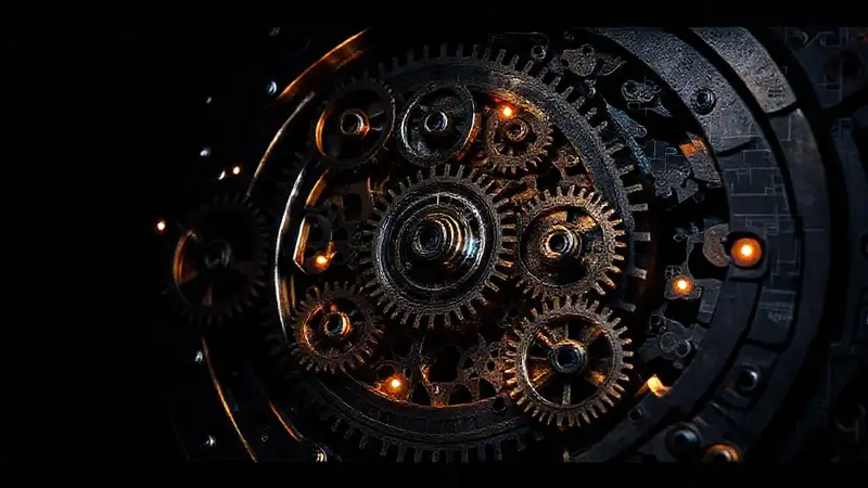 Reloj complejo brilla en diseño técnico