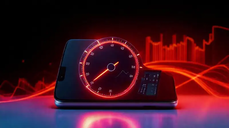 Un teléfono muestra datos digitales vibrantes