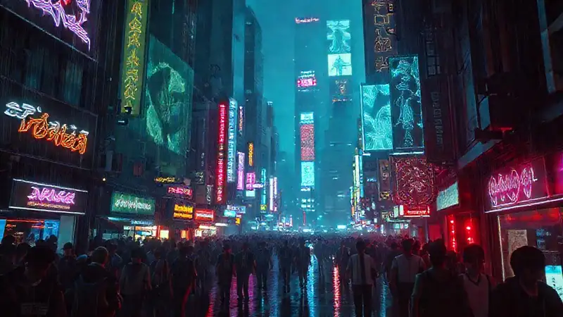 Ciudad cyberpunk vibrante e intensa