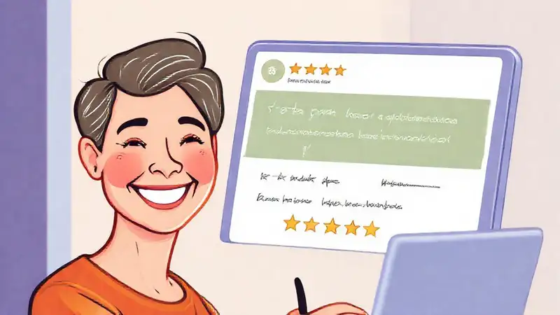 Un cliente feliz escribe una reseña positiva