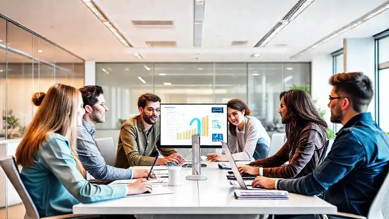 Oficina moderna, equipo colaborativo y productivo