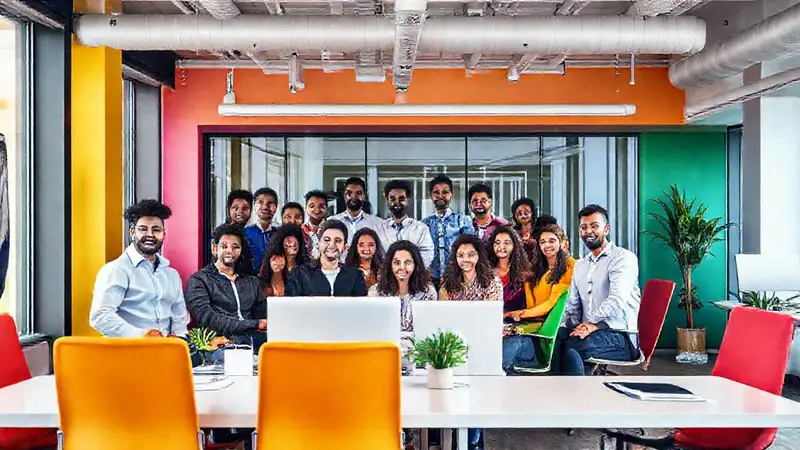 Un equipo diverso trabaja con energía creativa