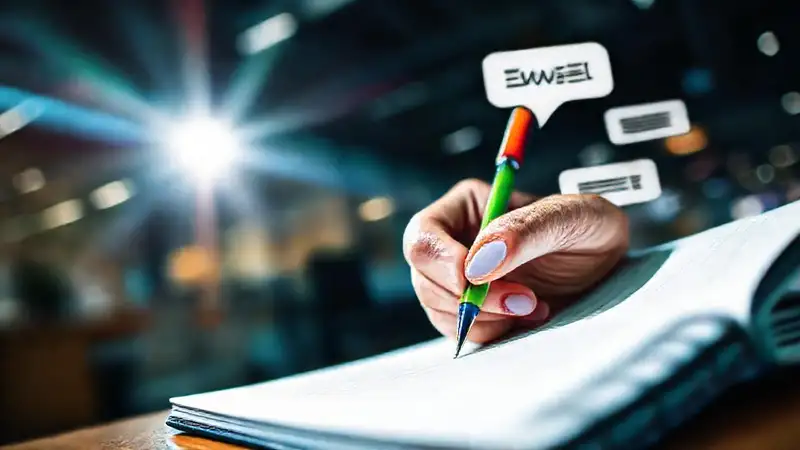 Una mano escribe en un cuaderno moderno