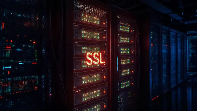 Rack tecnológico futurista emite datos digitales
