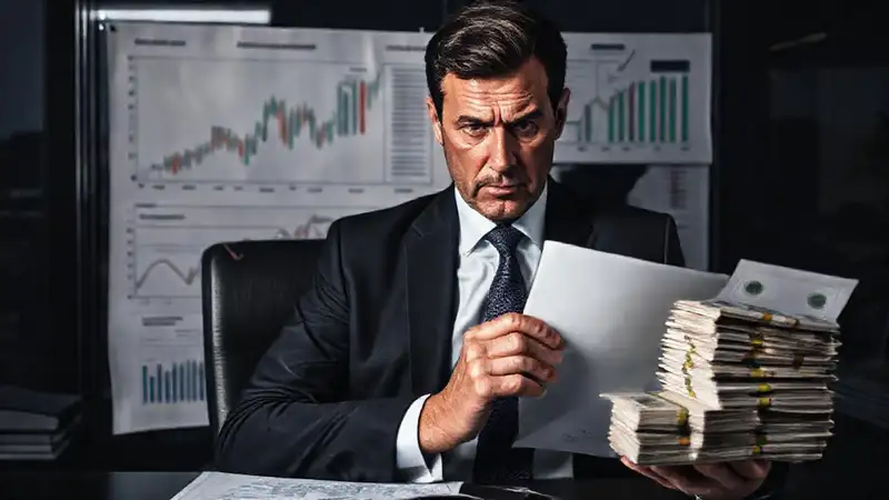 Un ejecutivo preocupado observa finanzas globales