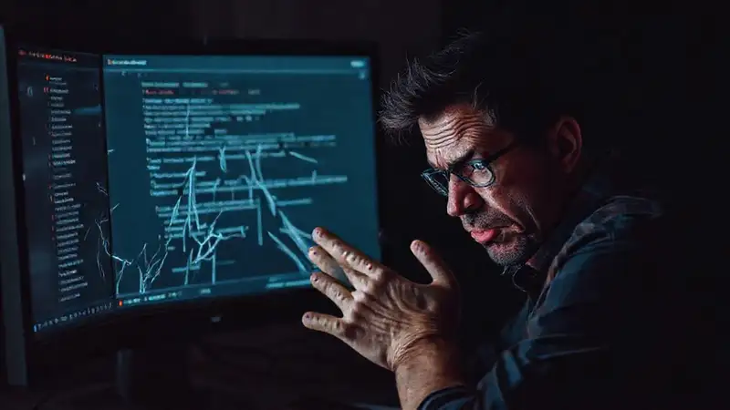 El hombre frustrado resuelve un diseño roto