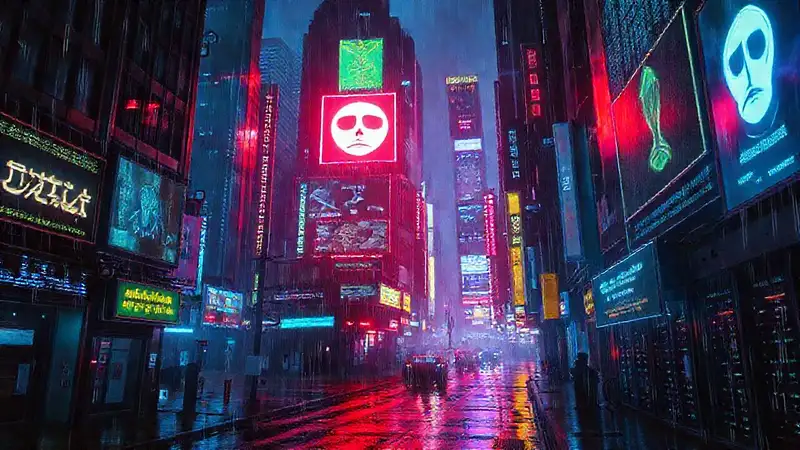 Ciudad cyberpunk, digital y preocupante