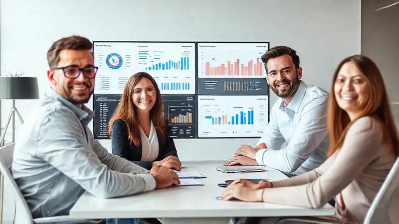 Equipo profesional presenta datos con confianza