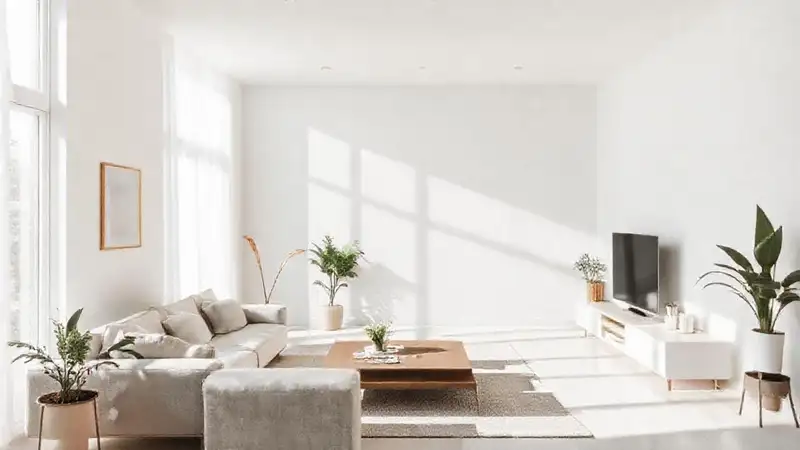 Un salón minimalista irradia calma y luz